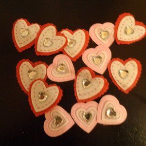 Pretty peel and stick felt hearts with heart-shaped rhinestones in the center.